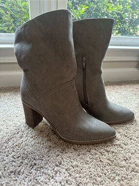 Target Taupe Mid-Calf Suede-Look Block Heel Boots